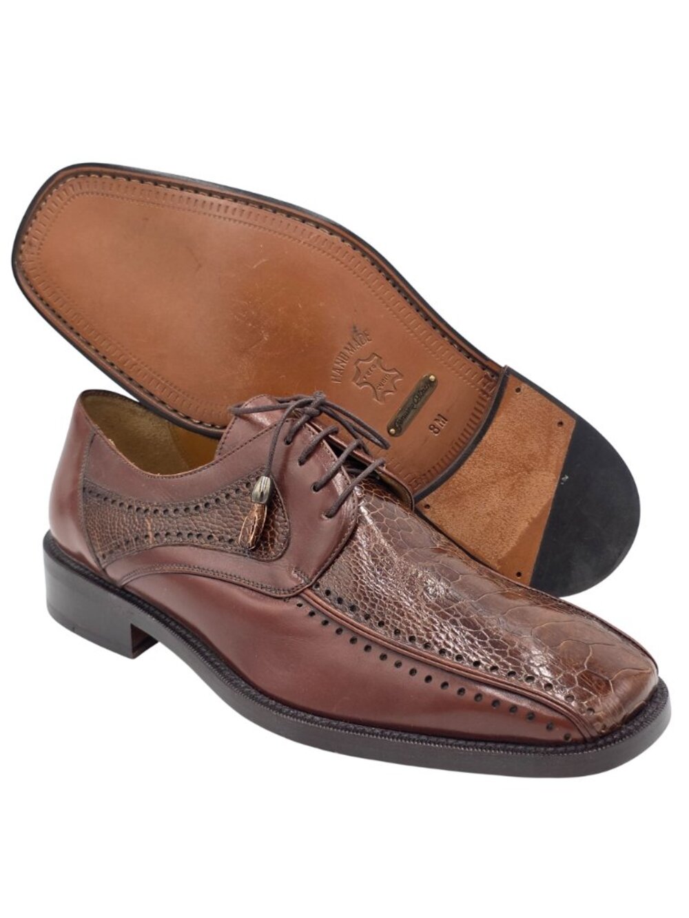 NEW Vintage Exotic Ostrich Leg Dress Shoes City Slicker Brown Mens 8M Oxfords - Picture 5 of 13